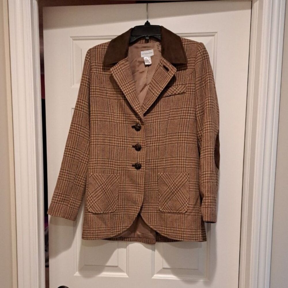 Soft Surroundings Middleburg Houndstooth Equestrian Blazer Wool Elbow Pads Sz S